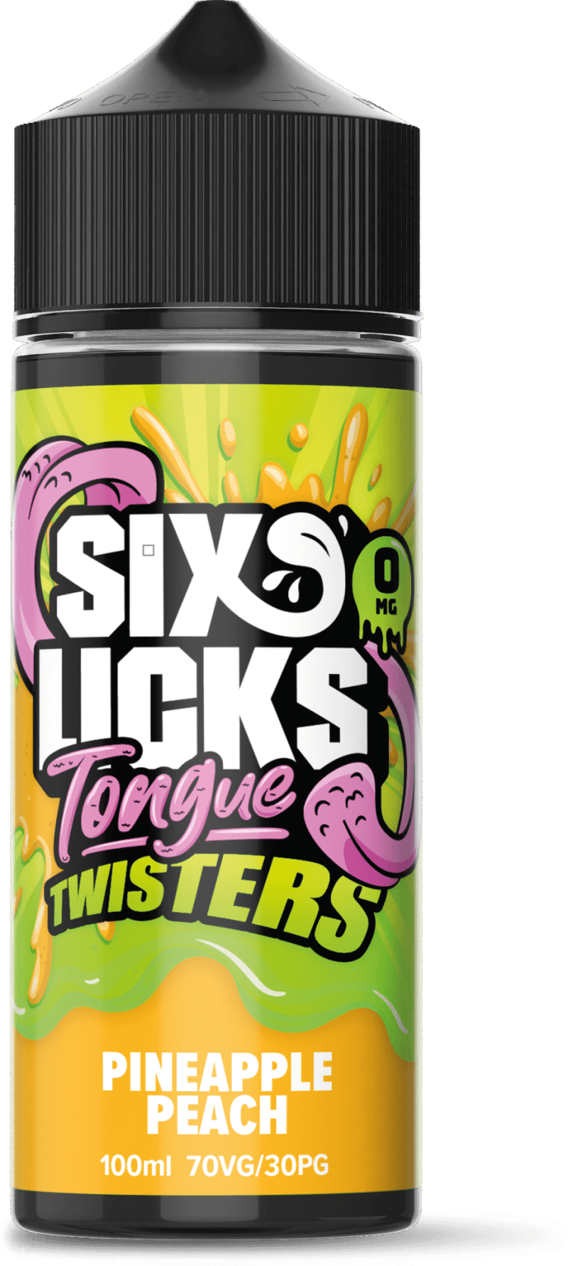 six licks 100ml tongue twisters pineapple peach 0mg shortfill e liquid 736518